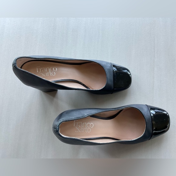 Franco sarto roller black leather block heel cap toe slip on pumps - Picture 11 of 12